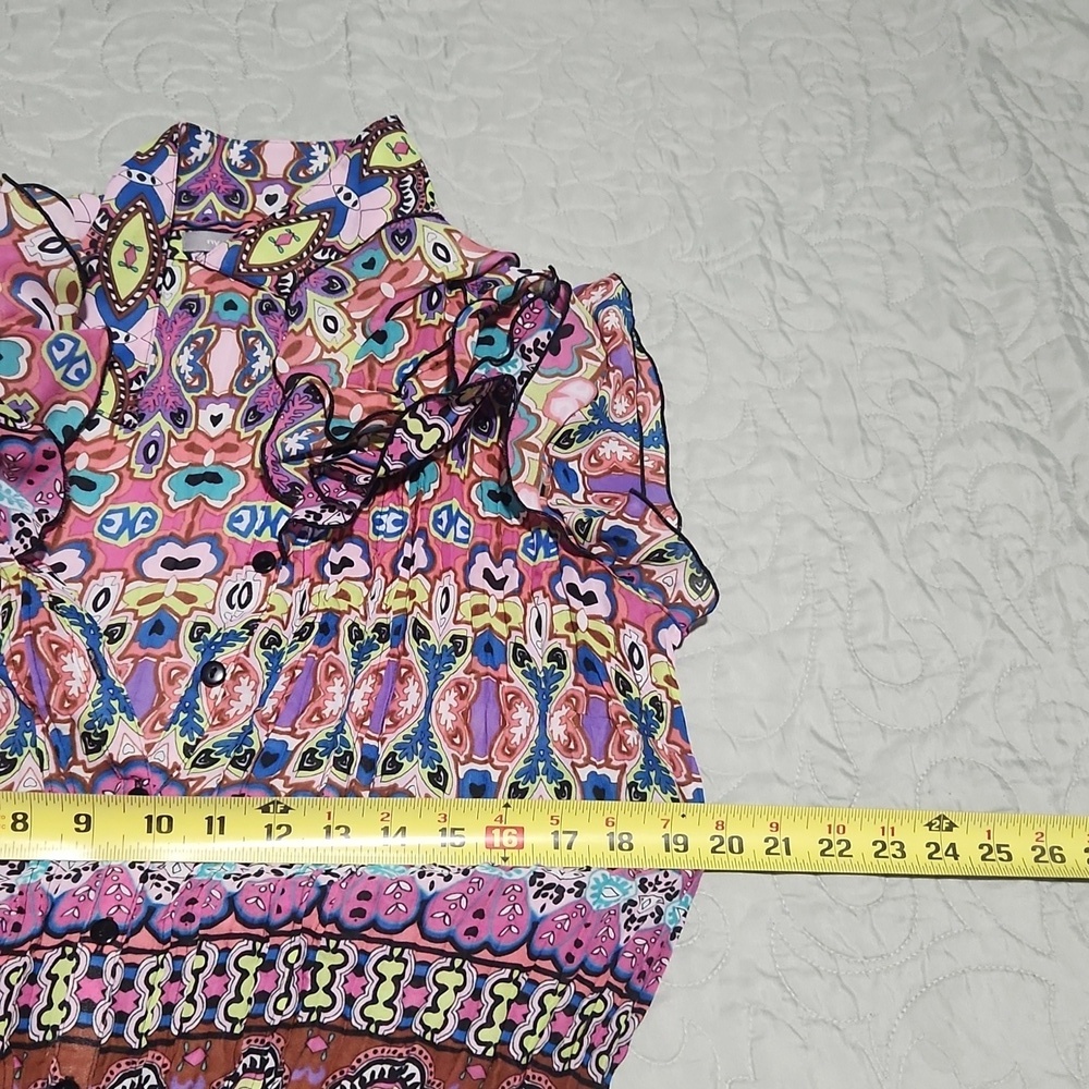 MY COLLECTION Women's Colorful Patterned Ruffle Top Size L. - Picture 8 of 9